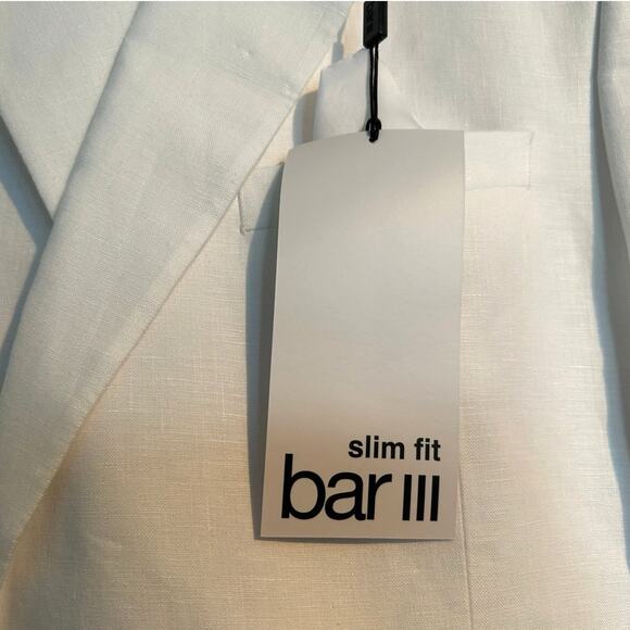 Bar III Men’s Slim Fit Double-Breasted Sport Coat Blazer, White, 100% Linen, 38R - Picture 3 of 8